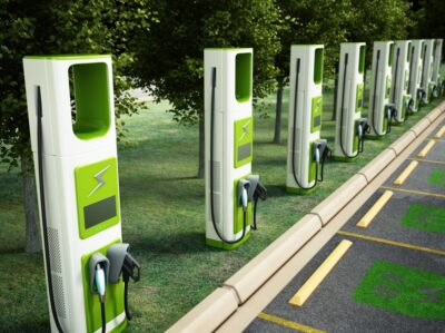 Electric,car,charging,point,at,car,parking,lot.,future,transport