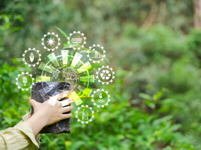 Save World And Innovation Concept, Girl Holding Small Plant Or T